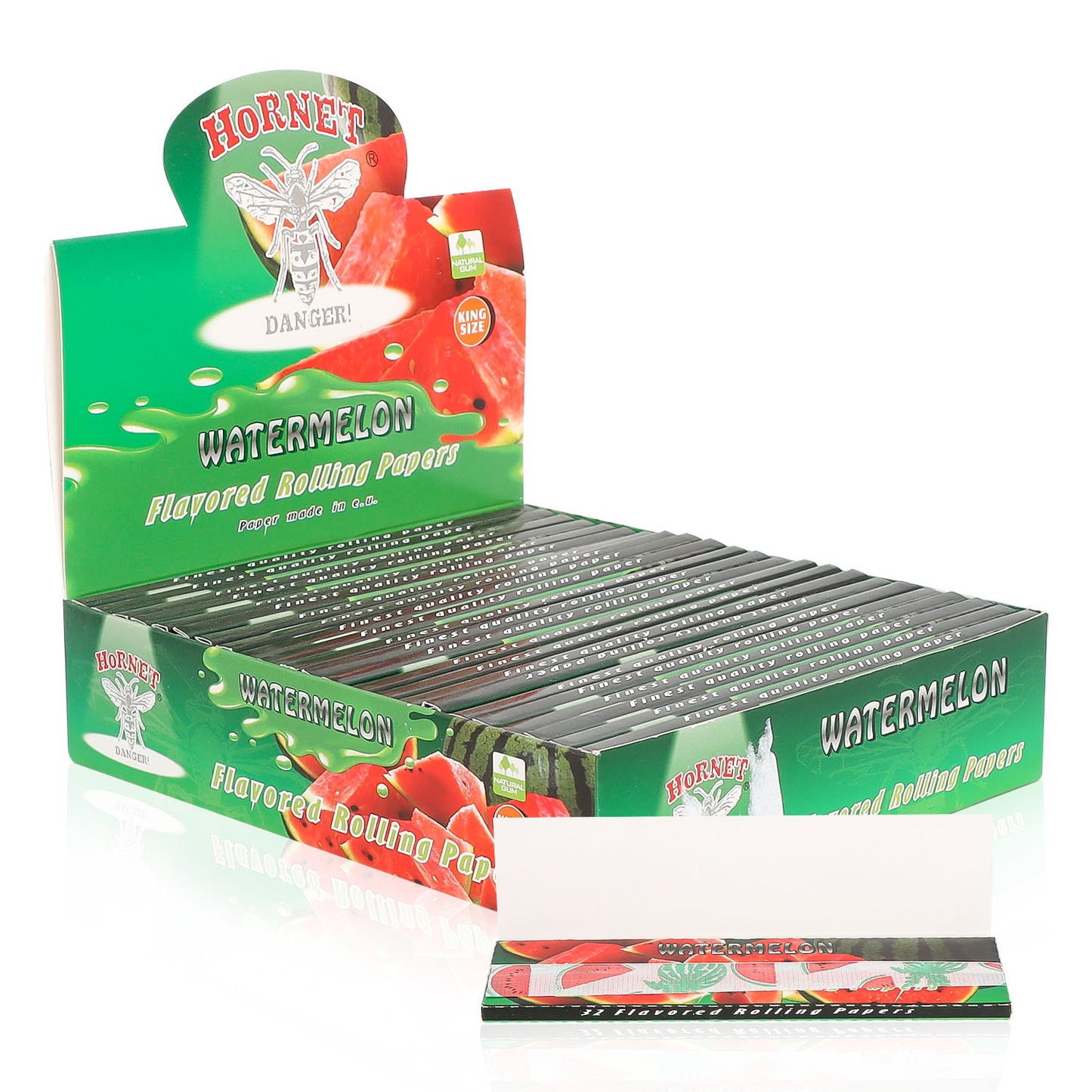 HORNET King Size Watermelon Flavors Rolling Papers, Slim Natural Organic Rolling Paper, 32 Pieces / Pack 25 Packs / Box