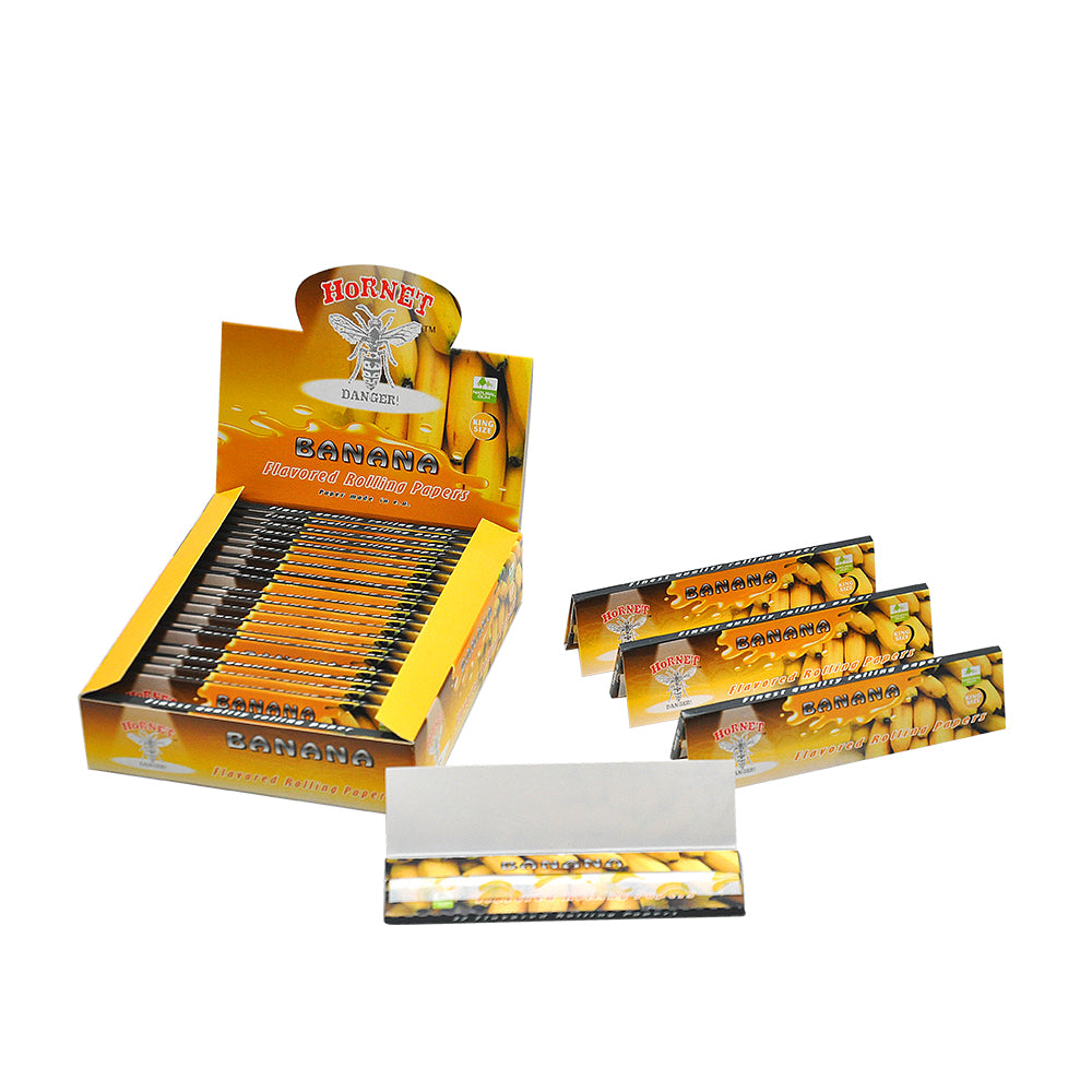 HORNET King Size Banana Flavors Rolling Papers, Slim Natural Organic Rolling Paper, 32 Pieces / Pack 25 Packs / Box