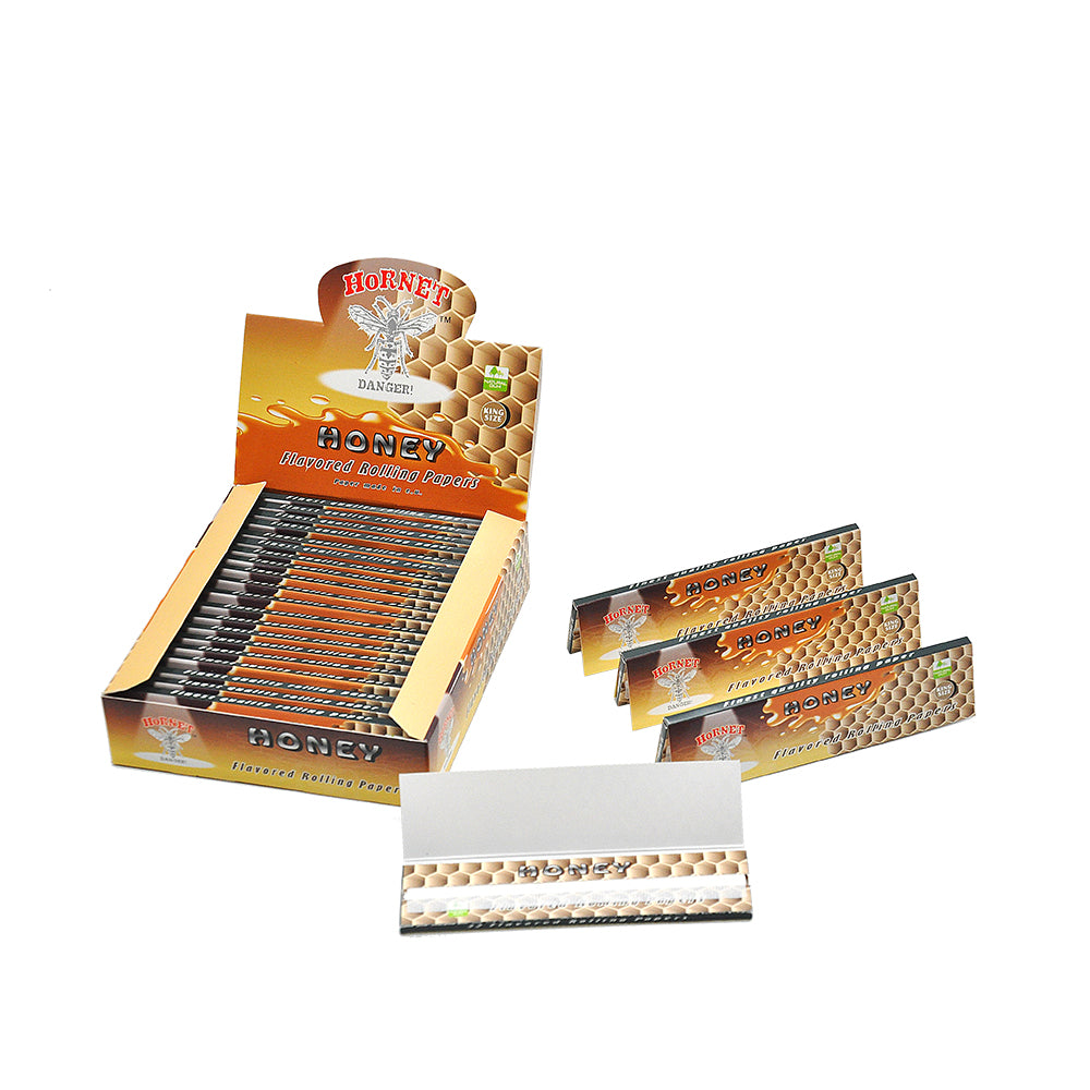 HORNET King Size Honey Flavors Rolling Papers, Slim Natural Organic Rolling Paper, 32 Pieces / Pack 25 Packs / Box