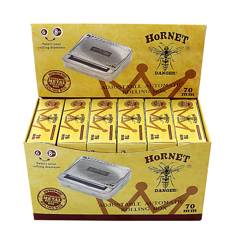 HORNET 79 mm Size Tinplate Rolling Machine Case, Silver Cigarette Rolling Machine Box with Large Stash Case, 6PCS / Box