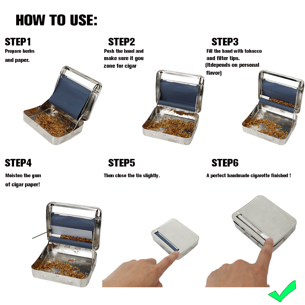 HORNET 79 mm Size Tinplate Rolling Machine Case, Silver Cigarette Rolling Machine Box with Large Stash Case, 6PCS / Box