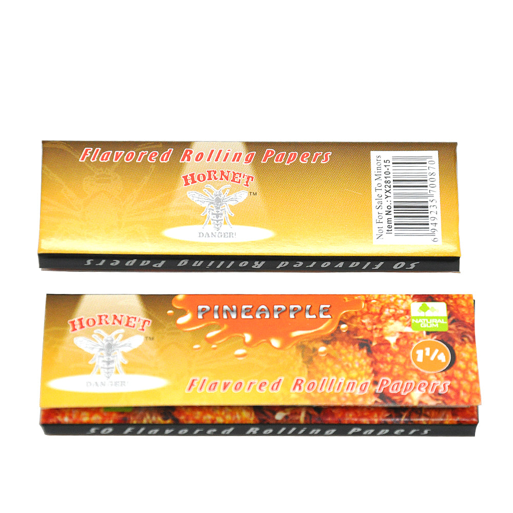 HORNET 1 1/4 Size Pineapple Flavors Rolling Papers, Slow Burning Rolling Paper, Natural Rolling Paper, 50 Piece / Pack 50 Pack / Box