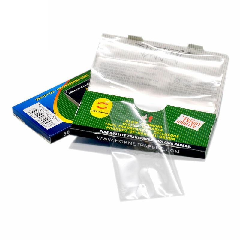 HORNET Silvery Transparent Cellulose Rolling Papers, 1 1/4 Size Clear Rolling Paper, 50 Pieces / Pack 48 Packs / Box