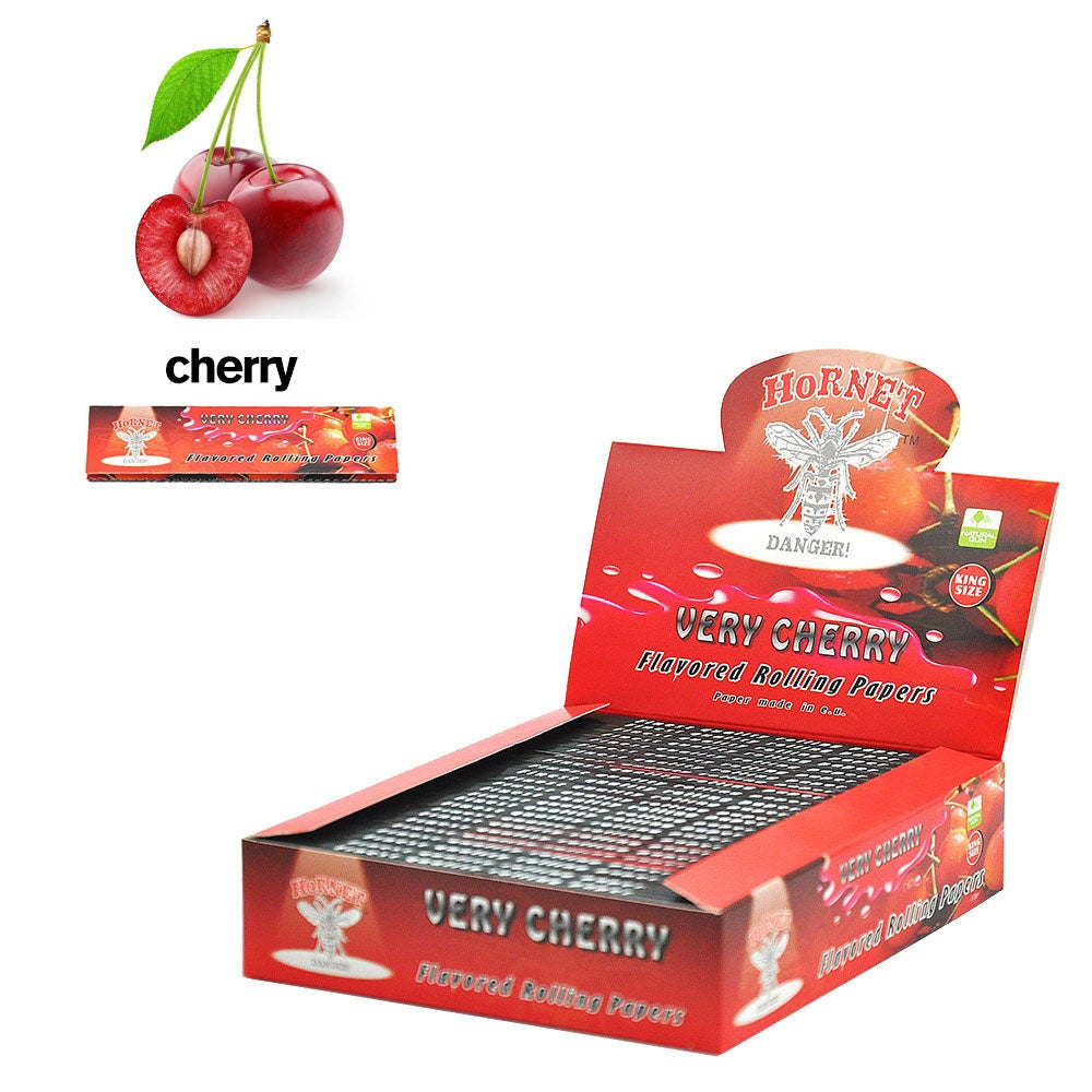 HORNET King Size Cherry Flavors Rolling Papers, Slim Natural Organic Rolling Paper, 32 Pieces / Pack 25 Packs / Box