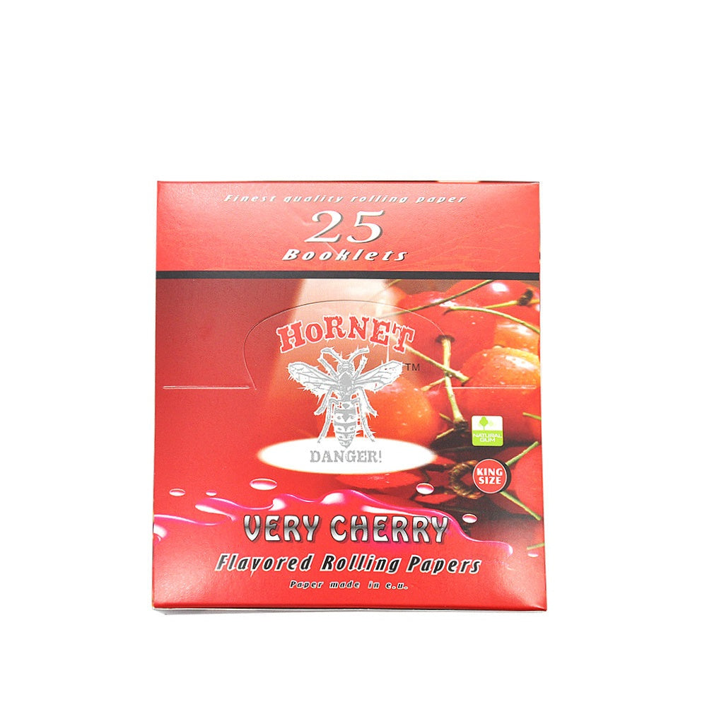HORNET King Size Cherry Flavors Rolling Papers, Slim Natural Organic Rolling Paper, 32 Pieces / Pack 25 Packs / Box