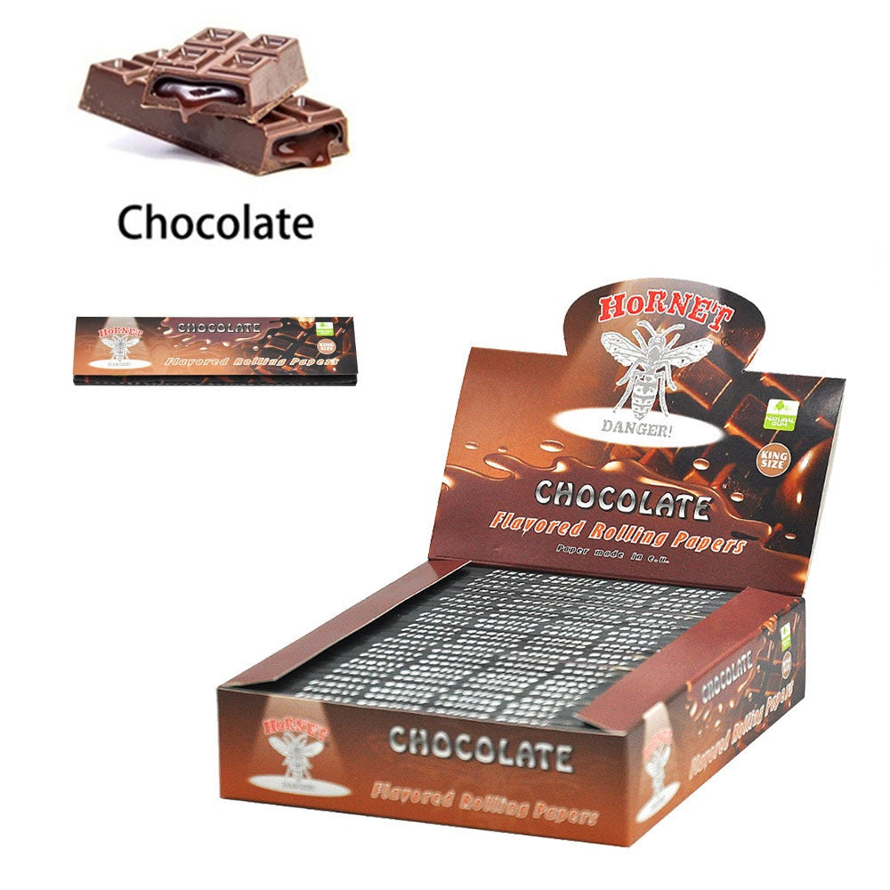 HORNET King Size Chocolate Flavors Rolling Papers, Slim Natural Organic Rolling Paper, 32 Pieces / Pack 25 Packs / Box
