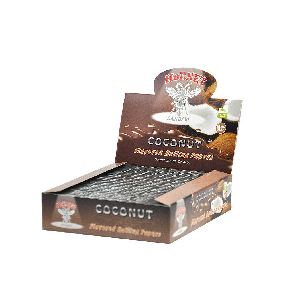 HORNET King Size COCONUT Flavors Rolling Papers, Slim Natural Organic Rolling Paper, 32 Pieces / Pack 25 Packs / Box