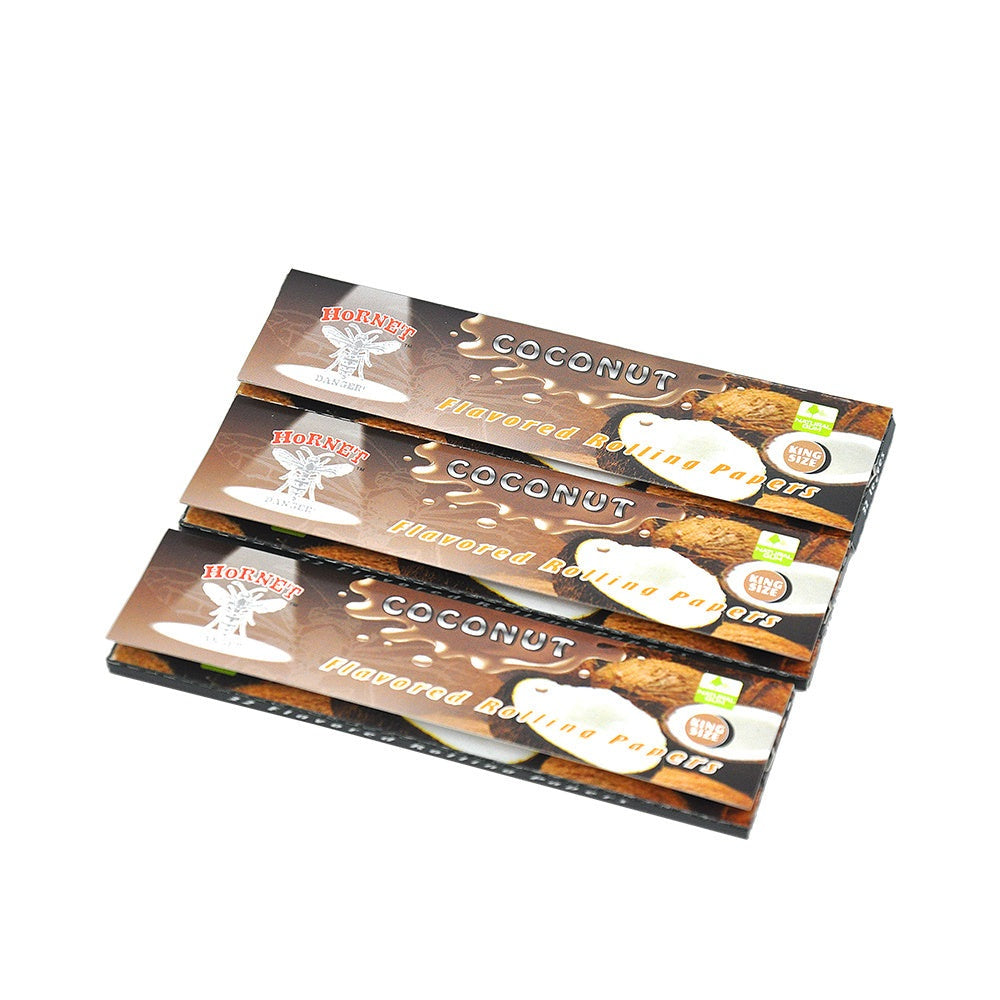 HORNET King Size COCONUT Flavors Rolling Papers, Slim Natural Organic Rolling Paper, 32 Pieces / Pack 25 Packs / Box