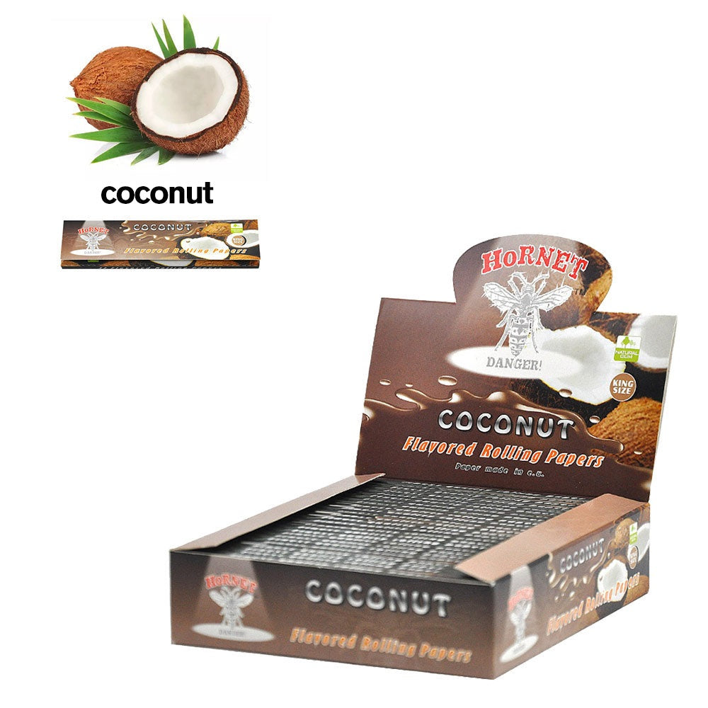 HORNET King Size COCONUT Flavors Rolling Papers, Slim Natural Organic Rolling Paper, 32 Pieces / Pack 25 Packs / Box