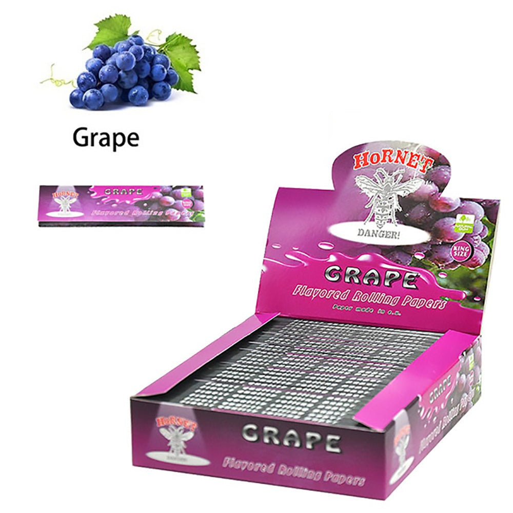 HORNET King Size Grape Flavors Rolling Papers, Slim Natural Organic Rolling Paper, 32 Pieces / Pack 25 Packs / Box