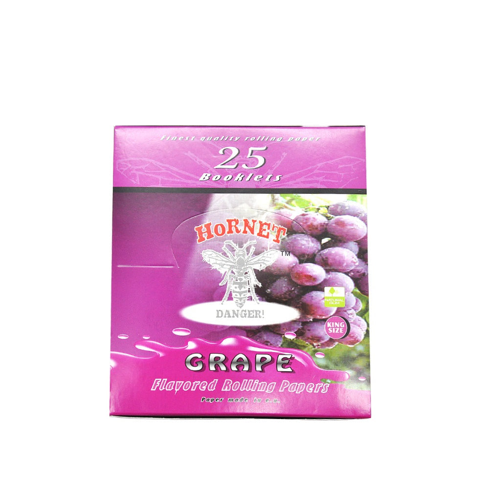 HORNET King Size Grape Flavors Rolling Papers, Slim Natural Organic Rolling Paper, 32 Pieces / Pack 25 Packs / Box
