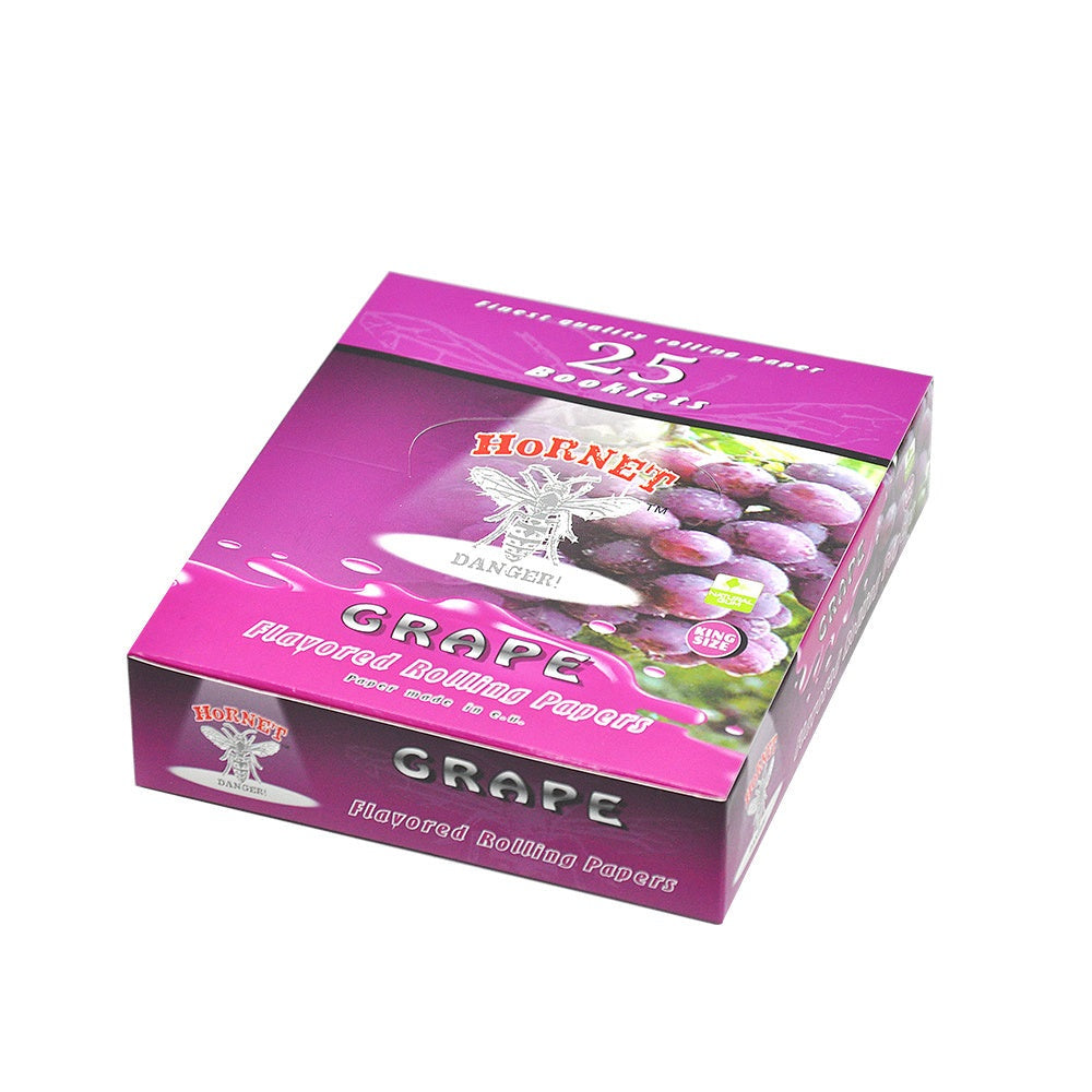 HORNET King Size Grape Flavors Rolling Papers, Slim Natural Organic Rolling Paper, 32 Pieces / Pack 25 Packs / Box