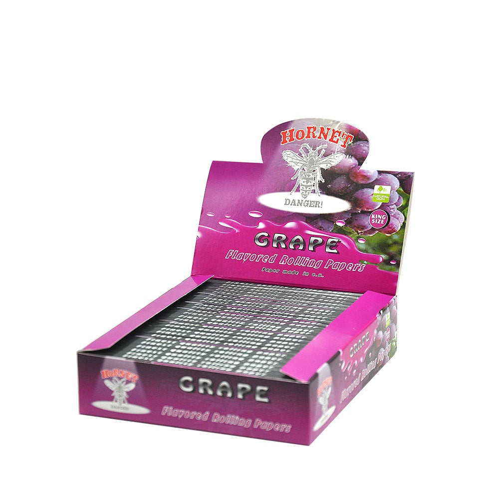 HORNET King Size Grape Flavors Rolling Papers, Slim Natural Organic Rolling Paper, 32 Pieces / Pack 25 Packs / Box