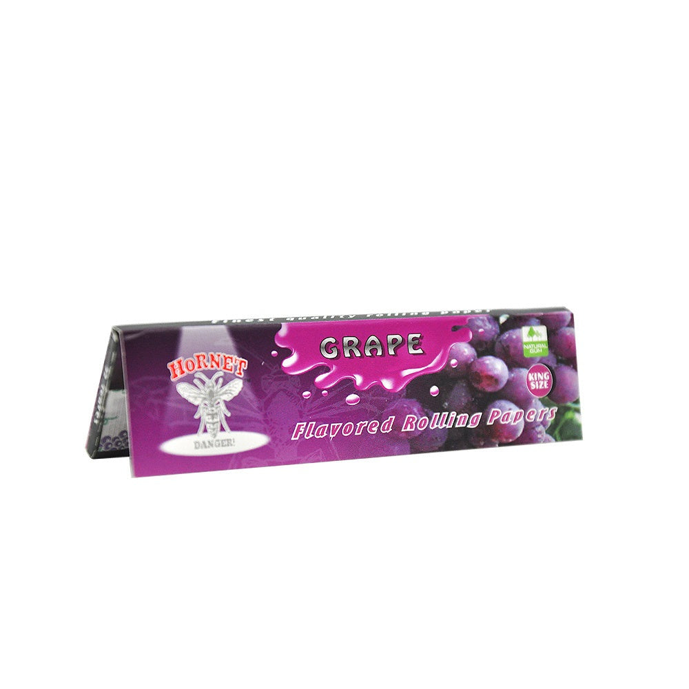 HORNET King Size Grape Flavors Rolling Papers, Slim Natural Organic Rolling Paper, 32 Pieces / Pack 25 Packs / Box