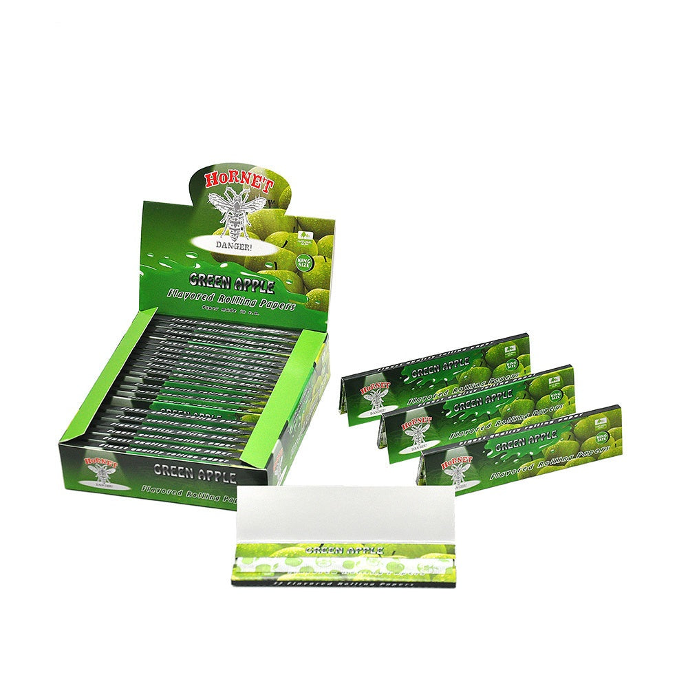 HORNET King Size Green Apple Flavors Rolling Papers, Slim Natural Organic Rolling Paper, 32 Pieces / Pack 25 Packs / Box