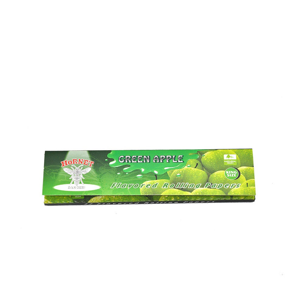 HORNET King Size Green Apple Flavors Rolling Papers, Slim Natural Organic Rolling Paper, 32 Pieces / Pack 25 Packs / Box