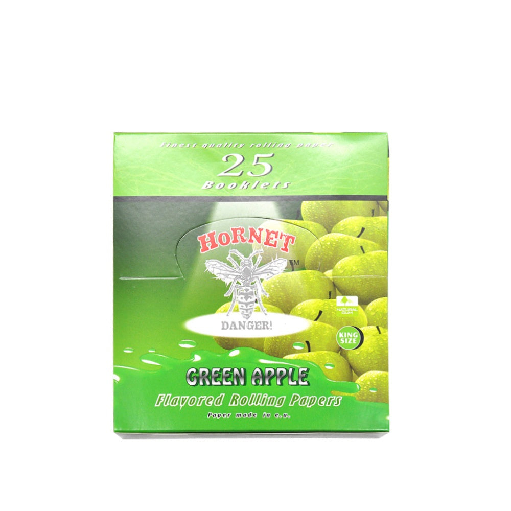 HORNET King Size Green Apple Flavors Rolling Papers, Slim Natural Organic Rolling Paper, 32 Pieces / Pack 25 Packs / Box