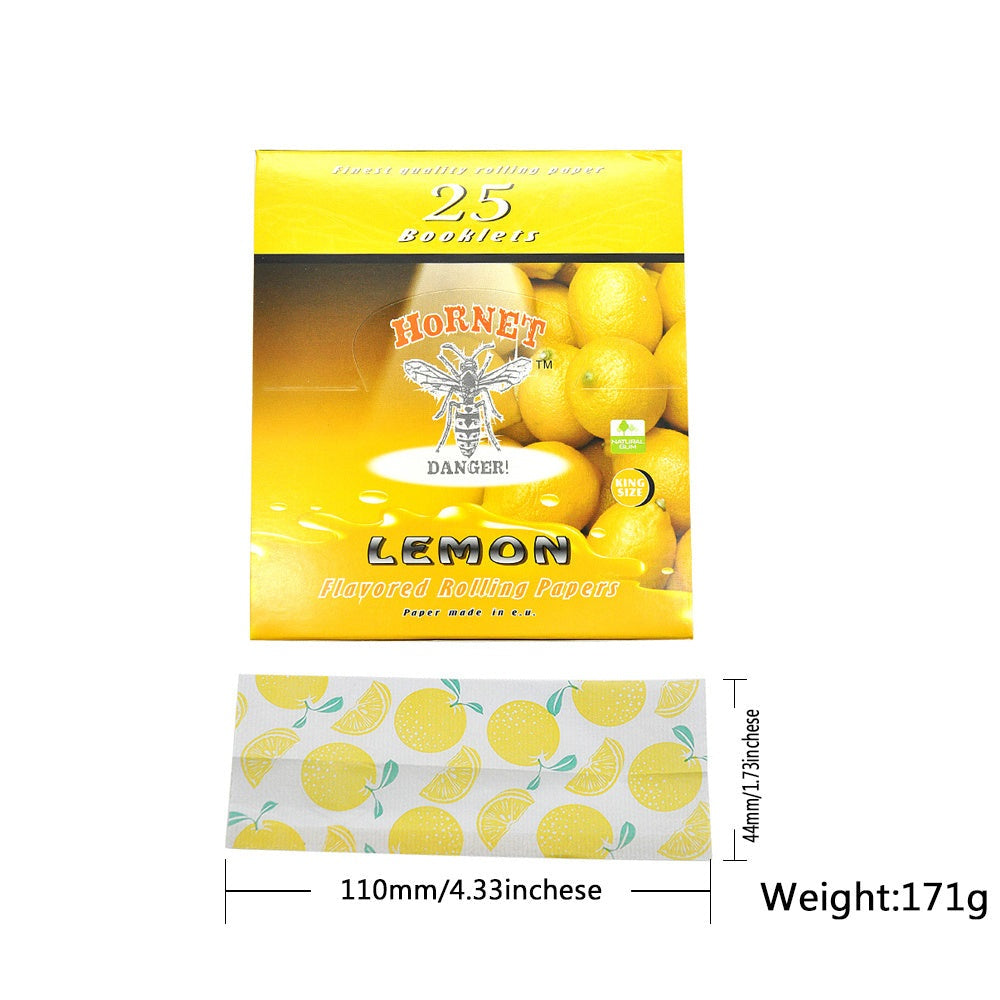 HORNET King Size Lemon Flavors Rolling Papers, Slim Natural Organic Rolling Paper, 32 Pieces / Pack 25 Packs / Box