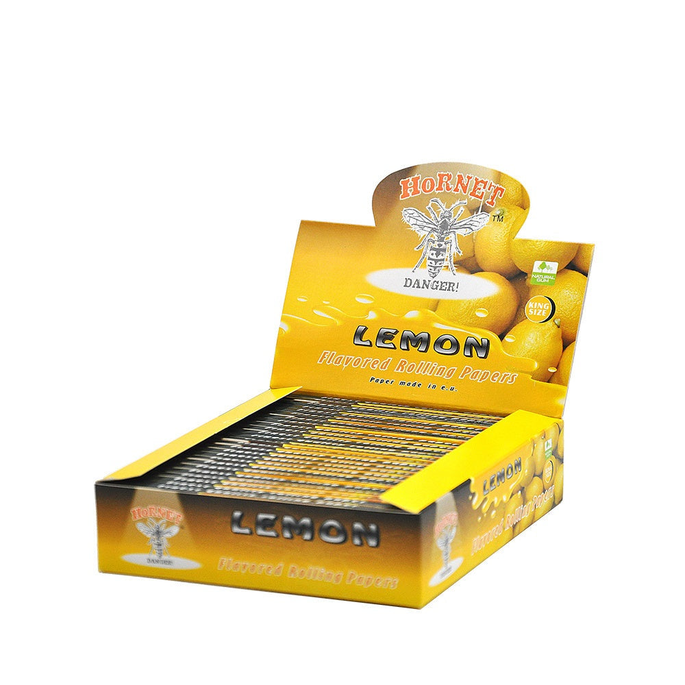 HORNET King Size Lemon Flavors Rolling Papers, Slim Natural Organic Rolling Paper, 32 Pieces / Pack 25 Packs / Box