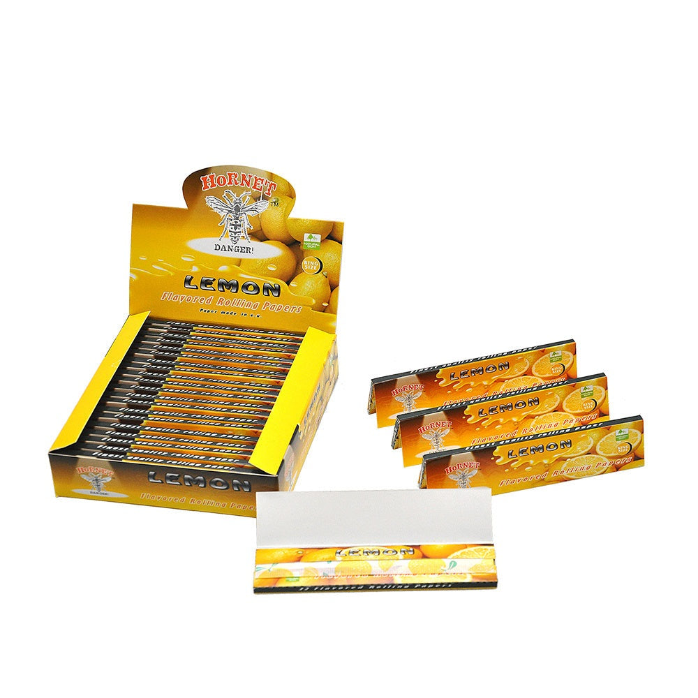 HORNET King Size Lemon Flavors Rolling Papers, Slim Natural Organic Rolling Paper, 32 Pieces / Pack 25 Packs / Box