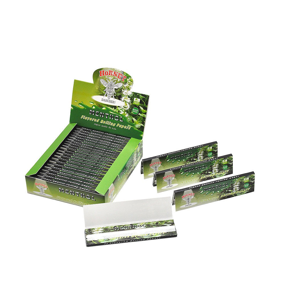 HORNET King Size Menthol Flavors Rolling Papers, Slim Natural Organic Rolling Paper, 32 Pieces / Pack 25 Packs / Box