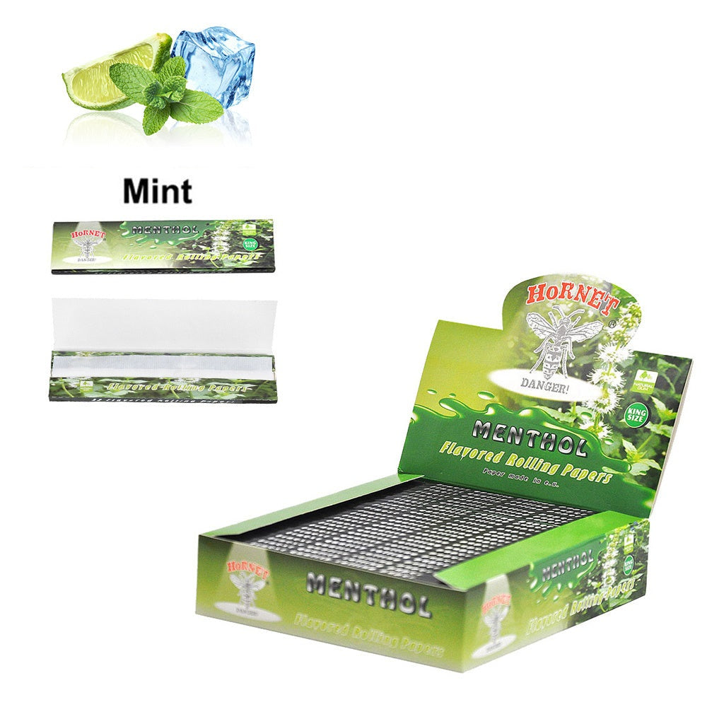 HORNET King Size Menthol Flavors Rolling Papers, Slim Natural Organic Rolling Paper, 32 Pieces / Pack 25 Packs / Box