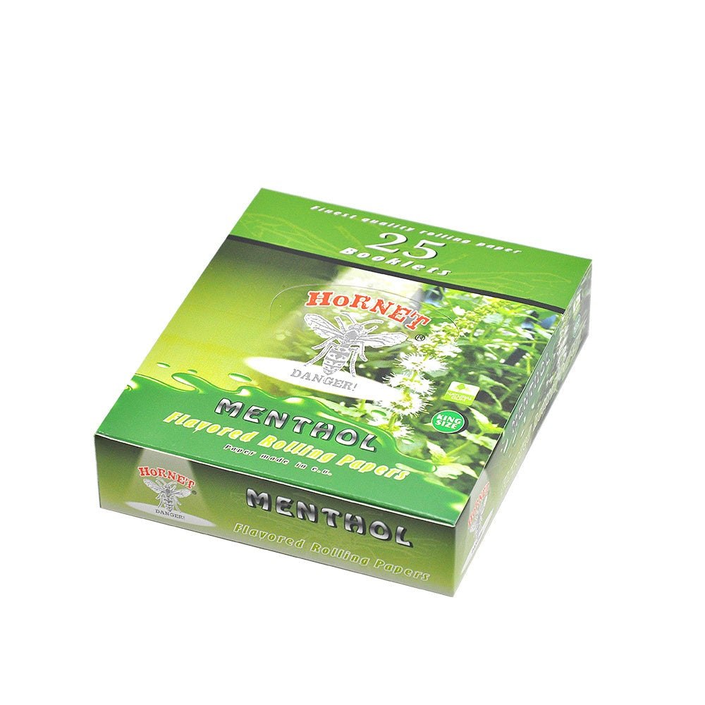HORNET King Size Menthol Flavors Rolling Papers, Slim Natural Organic Rolling Paper, 32 Pieces / Pack 25 Packs / Box