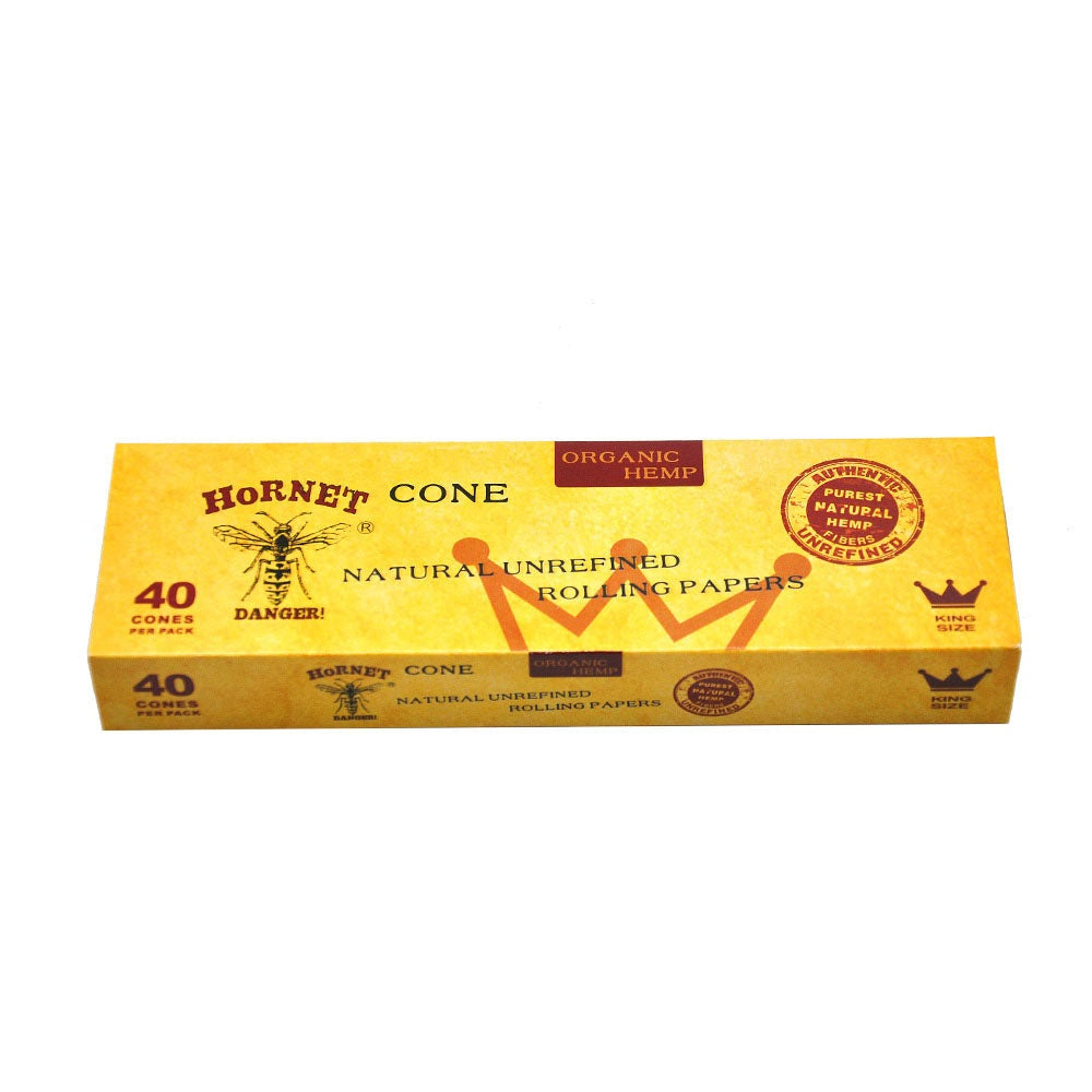 HORNET King Size Brown Pre Rolled Cones, Natural Rolling Cones, Slow Burning Pre Rolled Rolling Paper, 40 PCS / Pack 12 Packs / Box