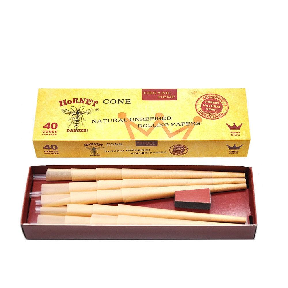 HORNET King Size Brown Pre Rolled Cones, Natural Rolling Cones, Slow Burning Pre Rolled Rolling Paper, 40 PCS / Pack 12 Packs / Box