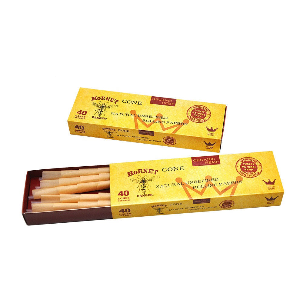 HORNET King Size Brown Pre Rolled Cones, Natural Rolling Cones, Slow Burning Pre Rolled Rolling Paper, 40 PCS / Pack 12 Packs / Box