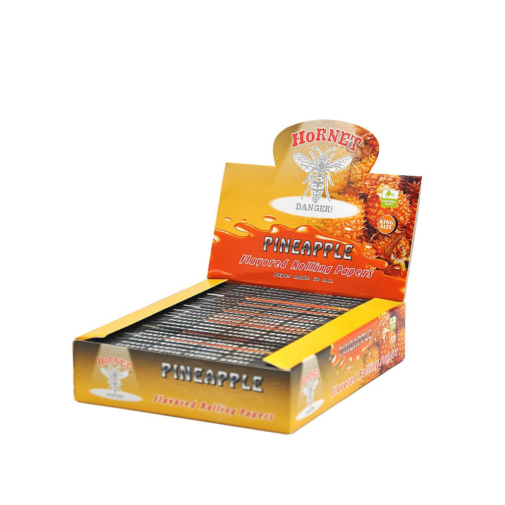 HORNET King Size Pineapple Flavors Rolling Papers, Slim Natural Organic Rolling Paper, 32 Pieces / Pack 25 Packs / Box