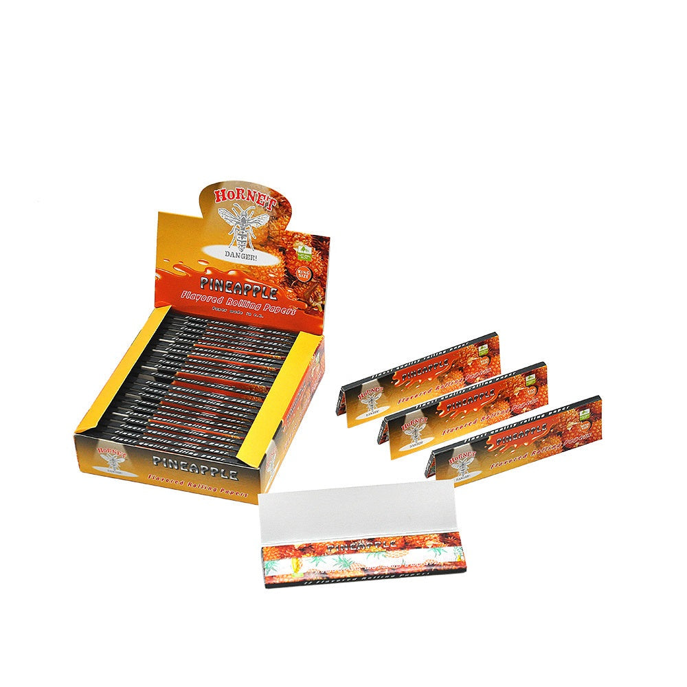 HORNET King Size Pineapple Flavors Rolling Papers, Slim Natural Organic Rolling Paper, 32 Pieces / Pack 25 Packs / Box