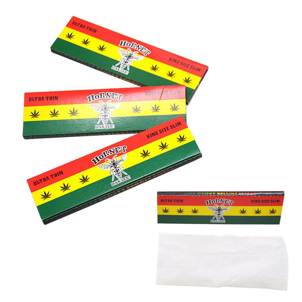 HORNET Rasta Style Rolling Paer, King Size Slim Cigarette Rolling Paper, Slow Buring Rolling Papers, 32 PCS / Pack 50 Packs / Box