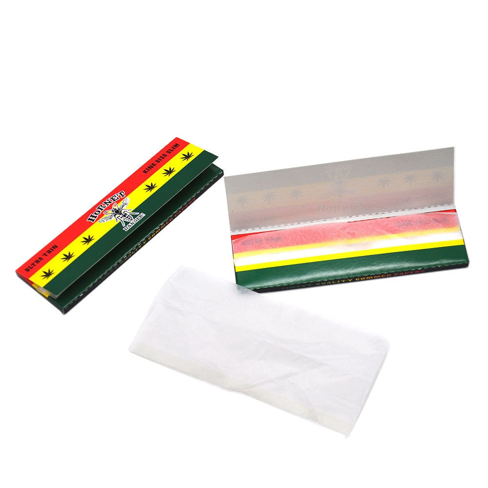 HORNET Rasta Style Rolling Paer, King Size Slim Cigarette Rolling Paper, Slow Buring Rolling Papers, 32 PCS / Pack 50 Packs / Box