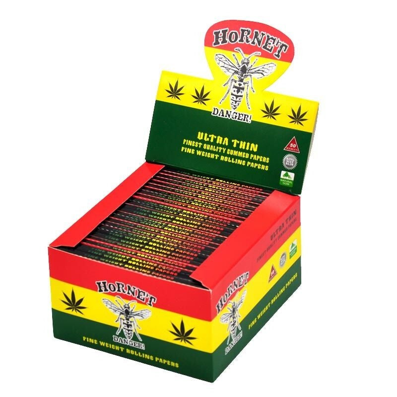 HORNET Rasta Style Rolling Paer, King Size Slim Cigarette Rolling Paper, Slow Buring Rolling Papers, 32 PCS / Pack 50 Packs / Box