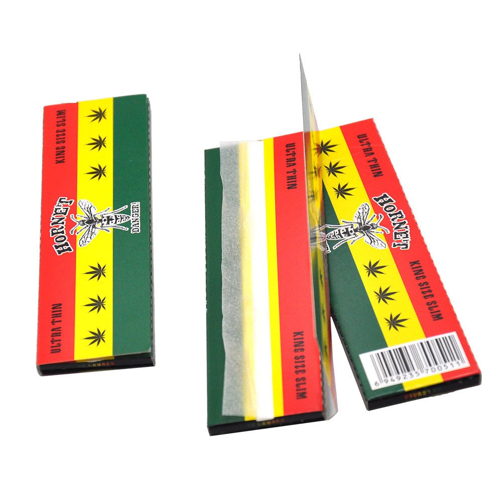 HORNET Rasta Style Rolling Paer, King Size Slim Cigarette Rolling Paper, Slow Buring Rolling Papers, 32 PCS / Pack 50 Packs / Box