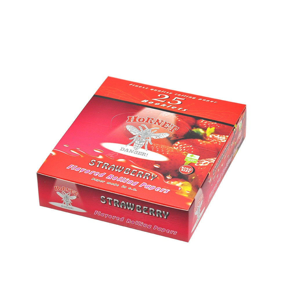HORNET King Size Strawberry Flavors Rolling Papers, Slim Natural Organic Rolling Paper, 32 Pieces / Pack 25 Packs / Box
