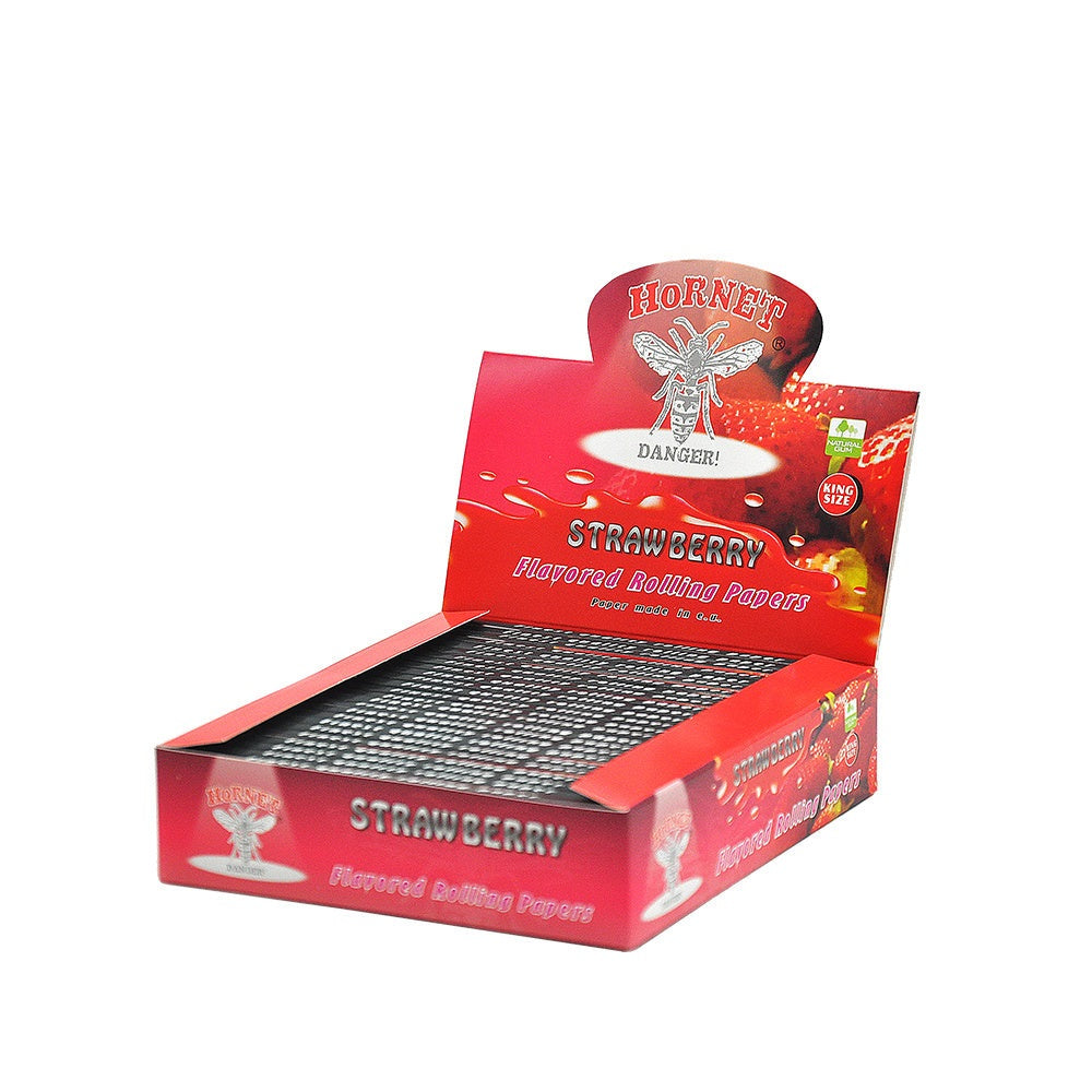HORNET King Size Strawberry Flavors Rolling Papers, Slim Natural Organic Rolling Paper, 32 Pieces / Pack 25 Packs / Box