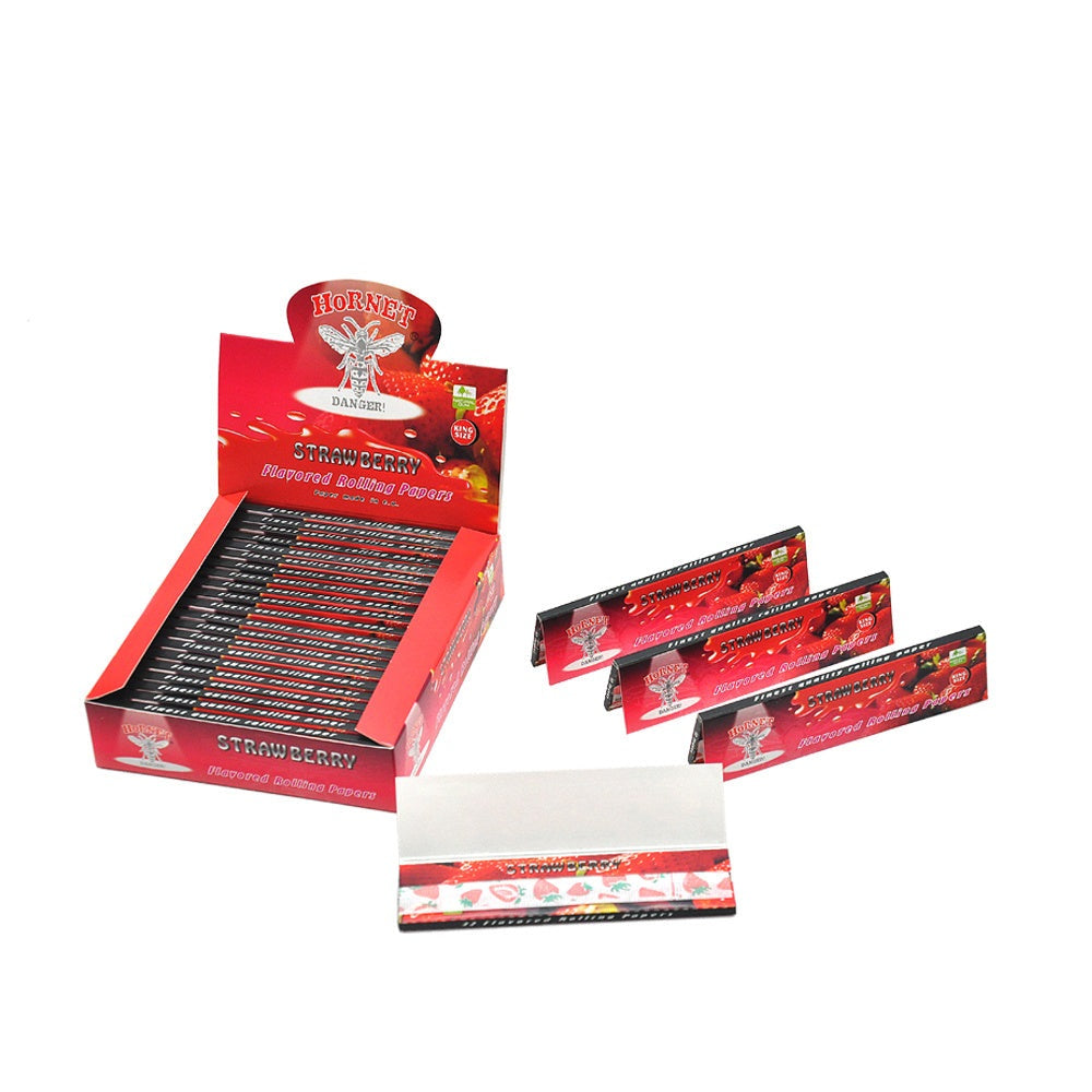 HORNET King Size Strawberry Flavors Rolling Papers, Slim Natural Organic Rolling Paper, 32 Pieces / Pack 25 Packs / Box