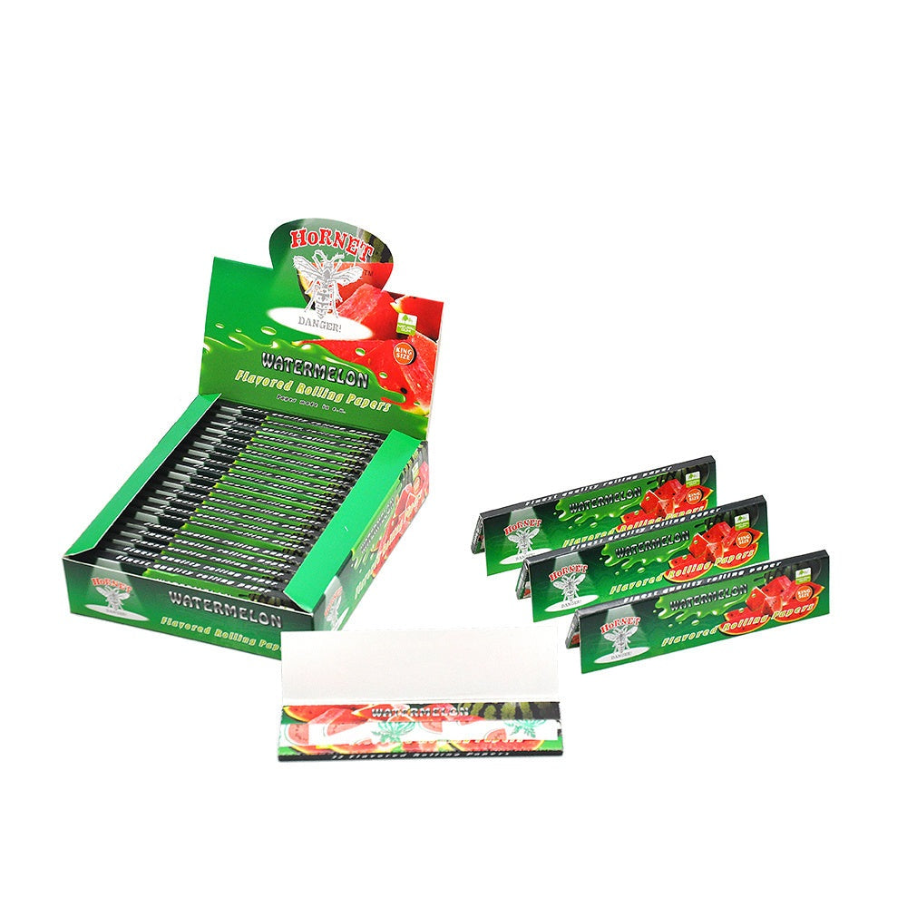 HORNET King Size Watermelon Flavors Rolling Papers, Slim Natural Organic Rolling Paper, 32 Pieces / Pack 25 Packs / Box