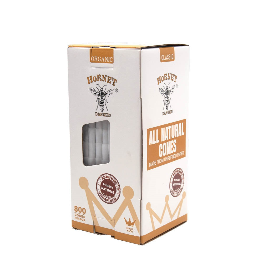 HORNET King Size White Pre Rolled Cones, Organic Pre Rolled Rolling Paper With Tips, Slow Burning Pre Rolled Cones, 800 PCS / Box