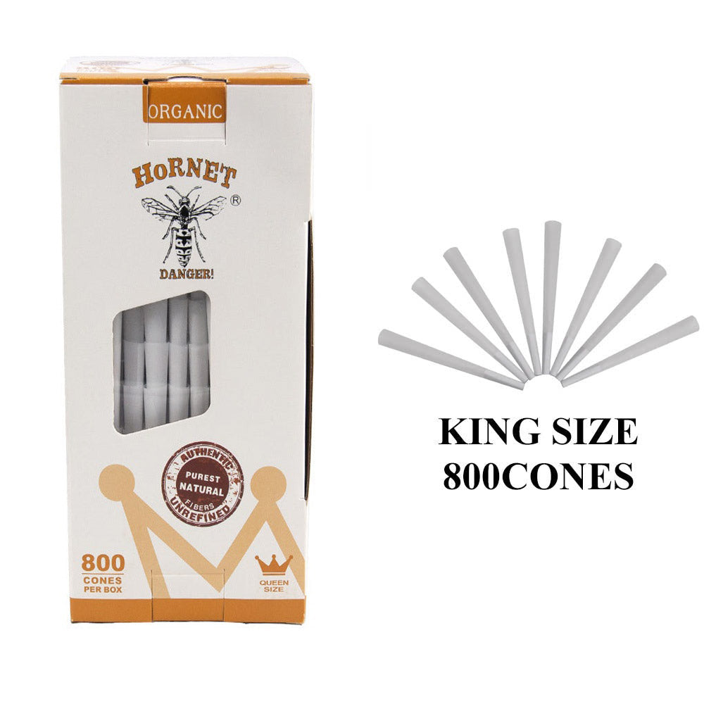 HORNET King Size White Pre Rolled Cones, Organic Pre Rolled Rolling Paper With Tips, Slow Burning Pre Rolled Cones, 800 PCS / Box