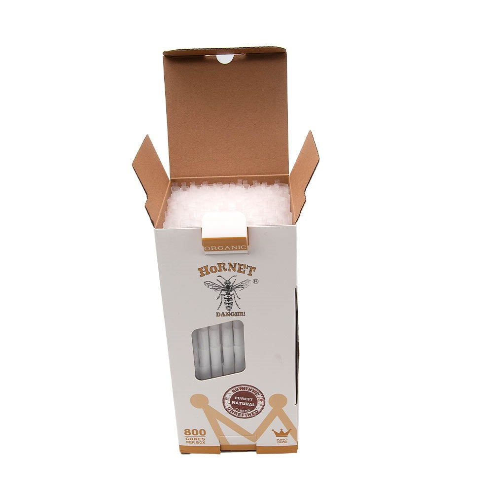 HORNET King Size White Pre Rolled Cones, Organic Pre Rolled Rolling Paper With Tips, Slow Burning Pre Rolled Cones, 800 PCS / Box