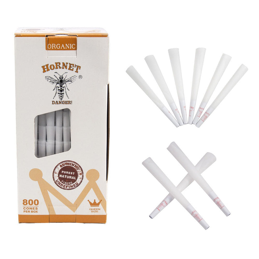 HORNET King Size White Pre Rolled Cones, Organic Pre Rolled Rolling Paper With Tips, Slow Burning Pre Rolled Cones, 800 PCS / Box