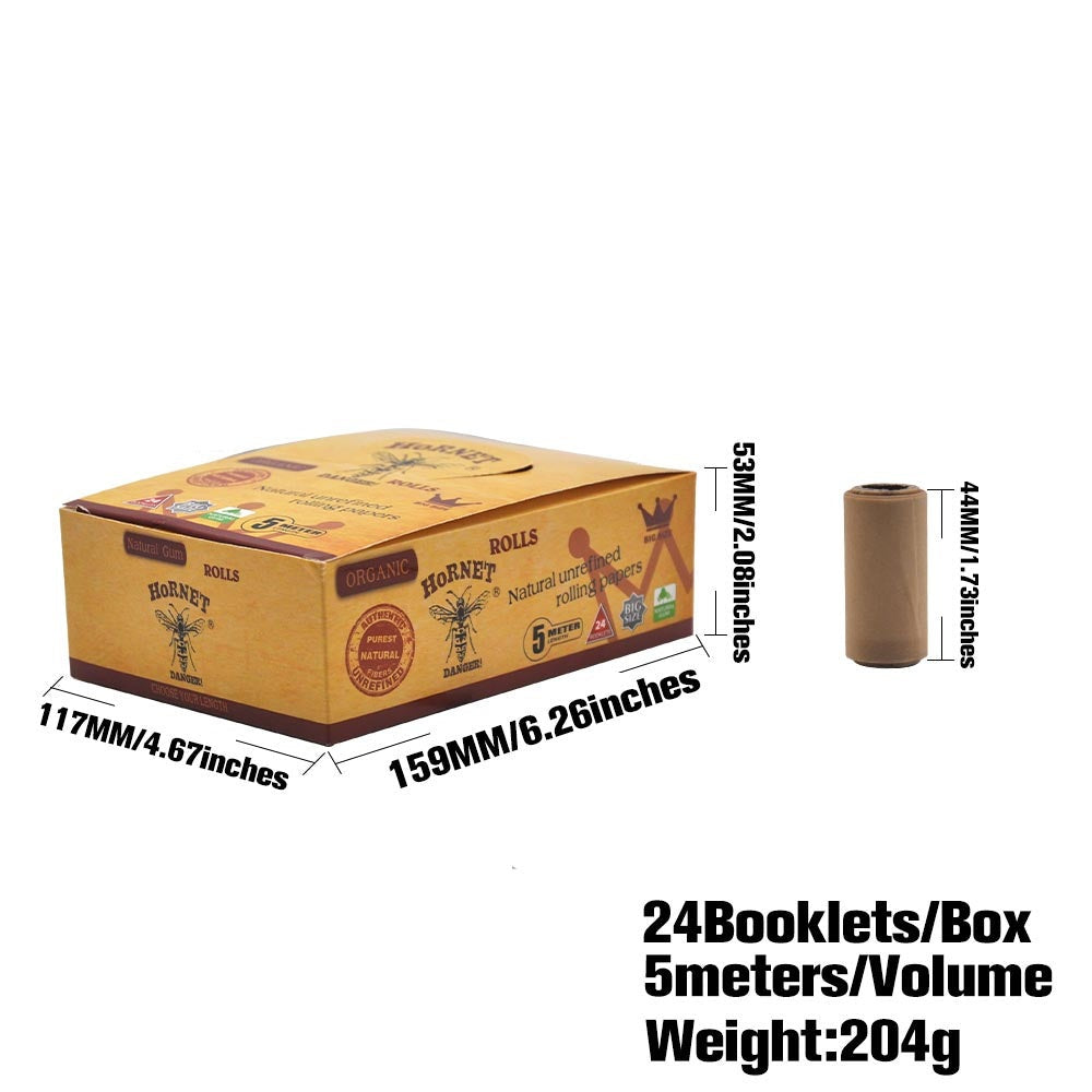 HORNET 5 m Free Rolling Papers, Organic Brown Rolling Paper, 24 PCS / Box