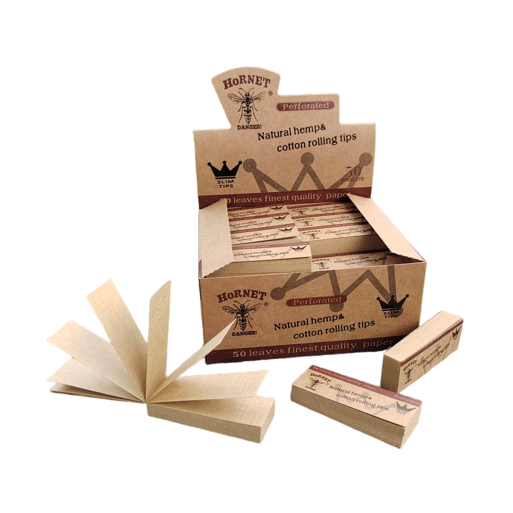 HORNET Natural Organic Rolling Tip, Brown Slim Rolling Tips, 50 Tips / Pack 50 Pack / Box